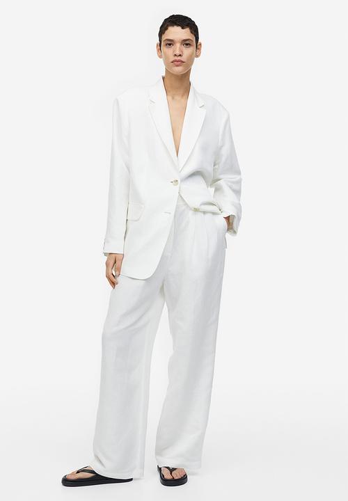 H&M - Wide linen-blend trousers - white