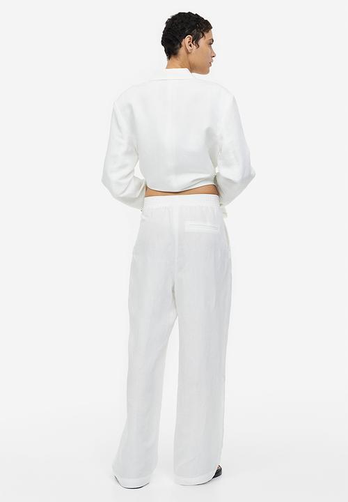 H&M - Wide linen-blend trousers - white