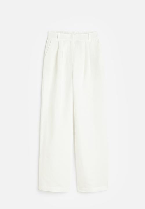 H&M - Wide linen-blend trousers - white