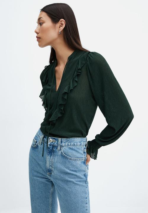 MANGO - Blouse linus - green