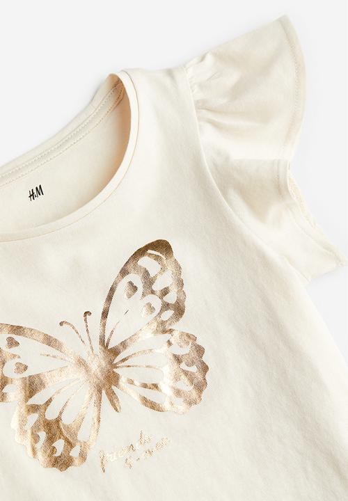 H&M - Flutter-sleeved jersey top - white