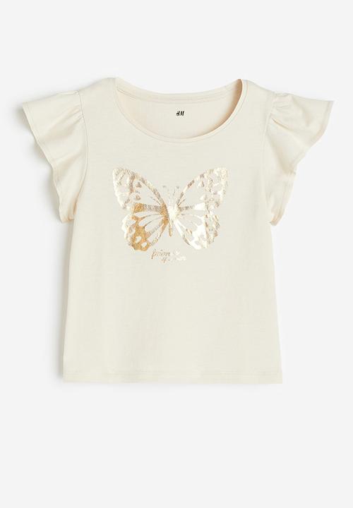 H&M - Flutter-sleeved jersey top - white