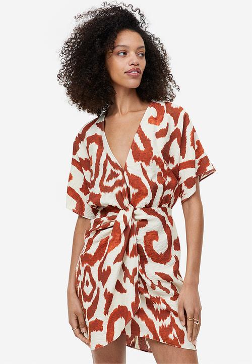 H&M - V-neck dress - cream brown patterned