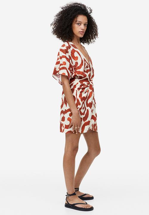 H&M - V-neck dress - cream brown patterned
