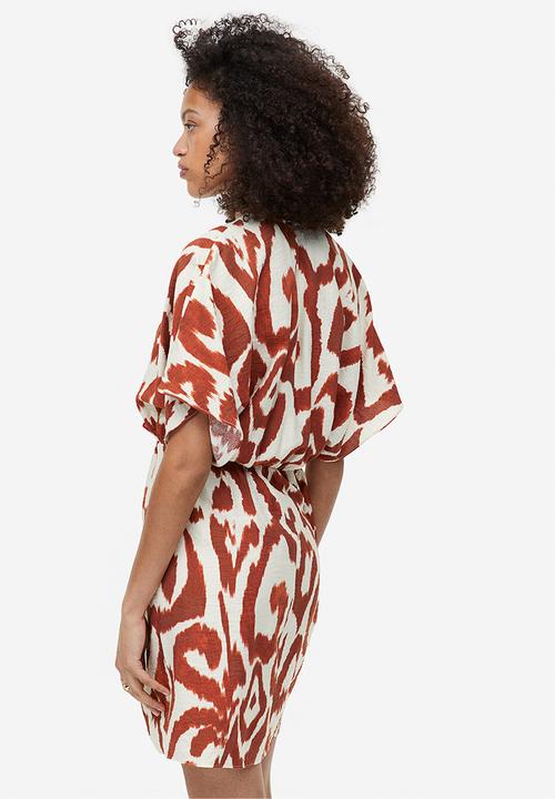 H&M - V-neck dress - cream brown patterned