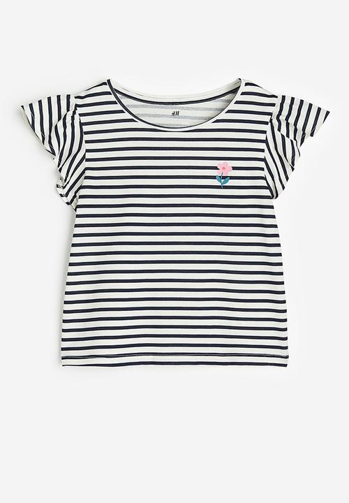H&M - Flutter-sleeved jersey top - navy blue strap 