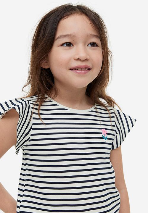 H&M - Flutter-sleeved jersey top - navy blue strap 