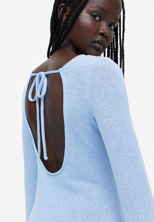 H&M - Tie-detail knitted dress - light blue