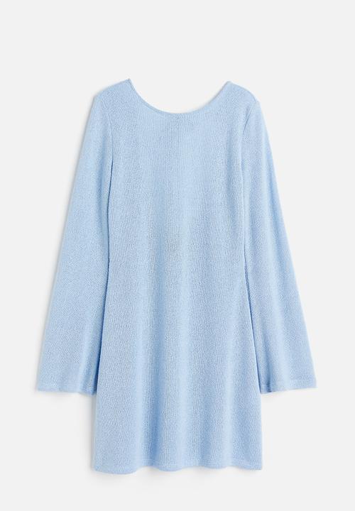 H&M - Tie-detail knitted dress - light blue