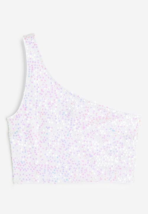 H&M - Sequined one-shoulder net top - white