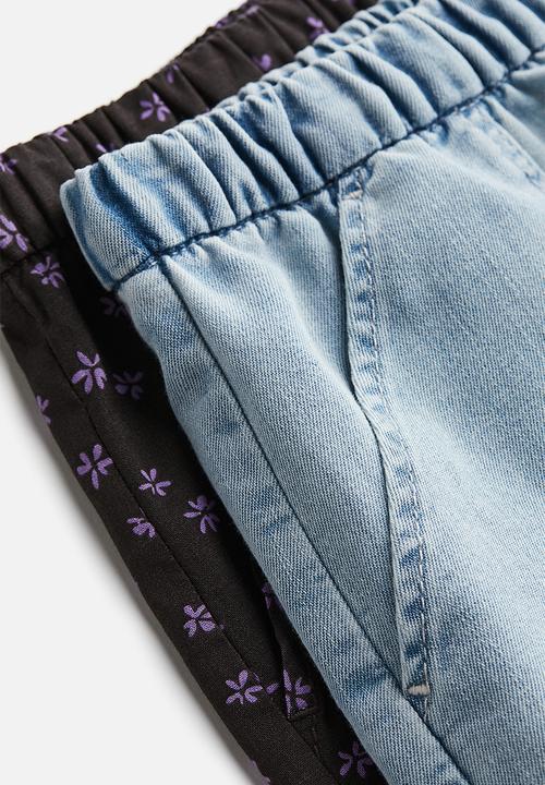 H&M - 2-pack cotton shorts - black & blue
