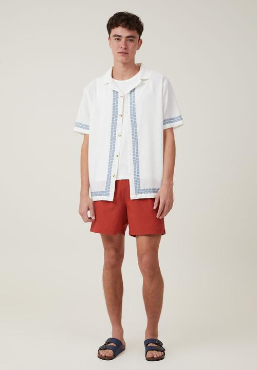 Cotton On - Cabana short sleeve shirt - light blue border 