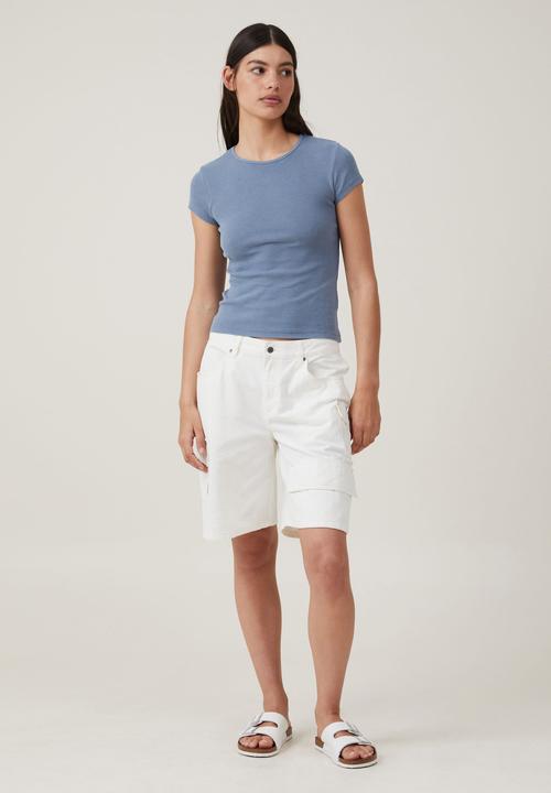 Cotton On - The One Organic Rib Crew Short Sleeve Tee-Washed Elemental Blue