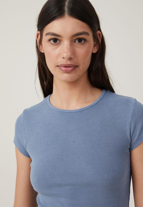 Cotton On - The One Organic Rib Crew Short Sleeve Tee-Washed Elemental Blue