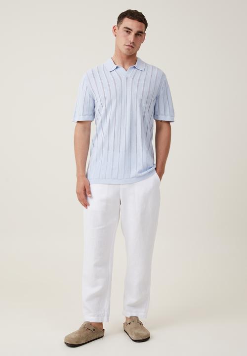 Cotton On - Resort short sleeve polo - baby blue pointelle 