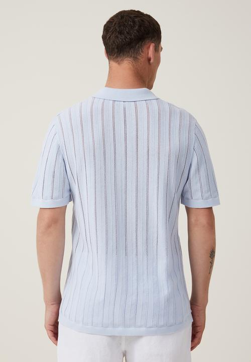 Cotton On - Resort short sleeve polo - baby blue pointelle 
