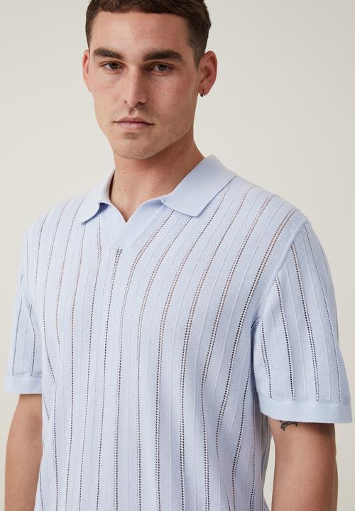 Cotton On - Resort short sleeve polo - baby blue pointelle 