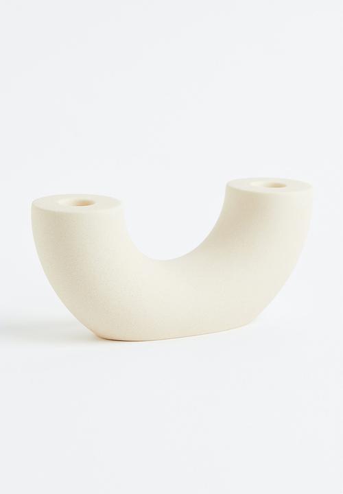 H&M - Ceramic candlestick - white,beige