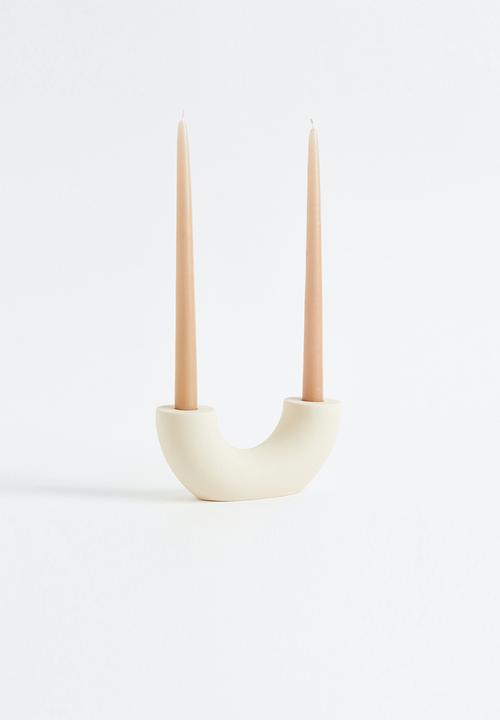 H&M - Ceramic candlestick - white,beige