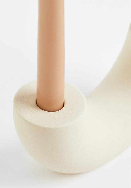 H&M - Ceramic candlestick - white,beige
