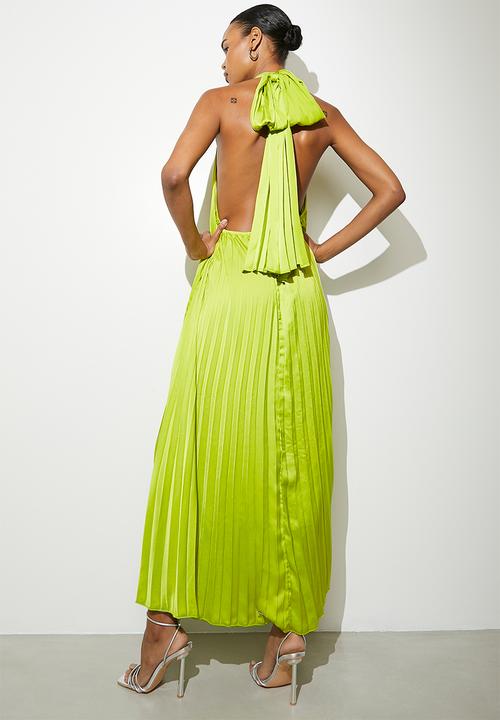 VELVET - halter with tie back detail maxi dress - lime