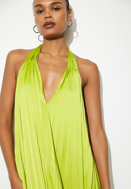 VELVET - halter with tie back detail maxi dress - lime