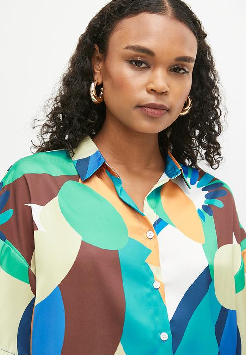 Superbalist - Printed satin short sleeve shirt (co-ord) - multi