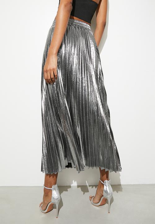 VELVET - Metallic modaxi pleated skirt - silver