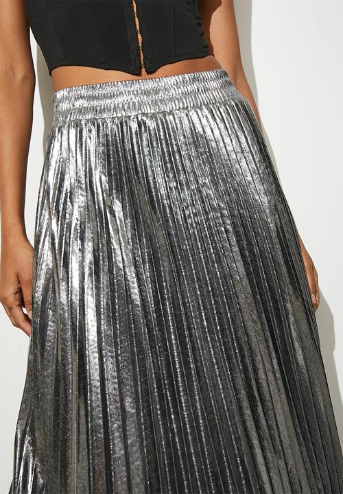 VELVET - Metallic modaxi pleated skirt - silver