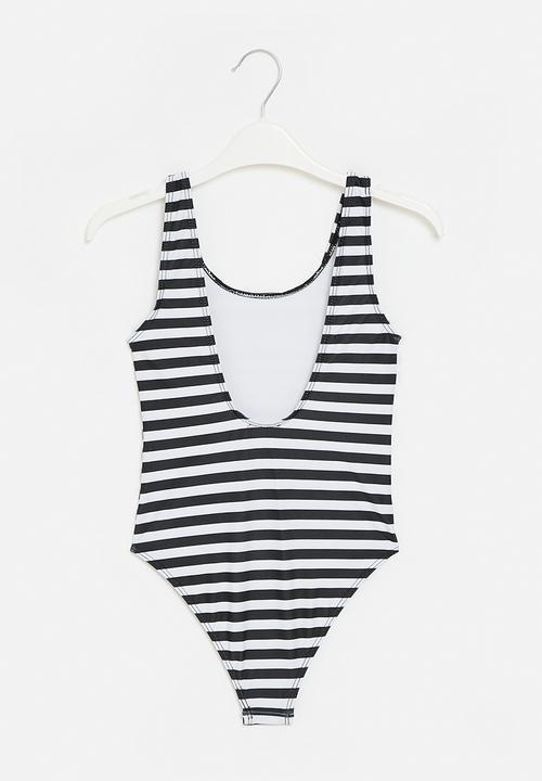 Pop Candy - One piece striped swimsuit - black & white