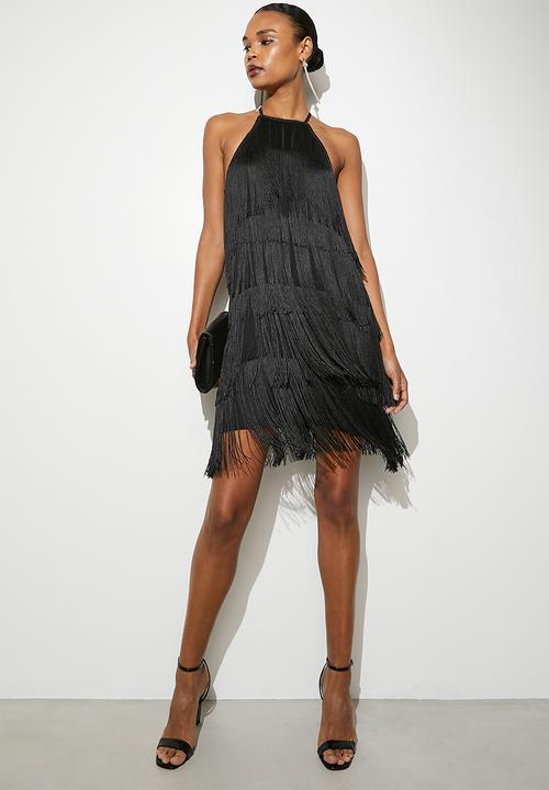 VELVET - Fringe mini shift dress - black