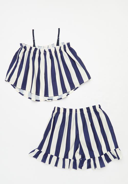 Pop Candy - Girls top & short set - blue & white