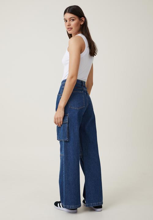 Cotton On - Curvy Cargo Wide Leg Jean - Nordic Blue