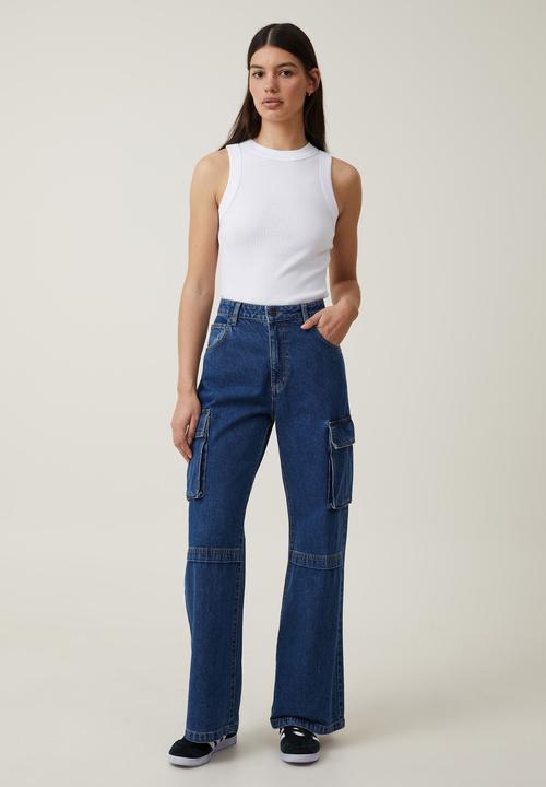 Cotton On - Curvy Cargo Wide Leg Jean - Nordic Blue