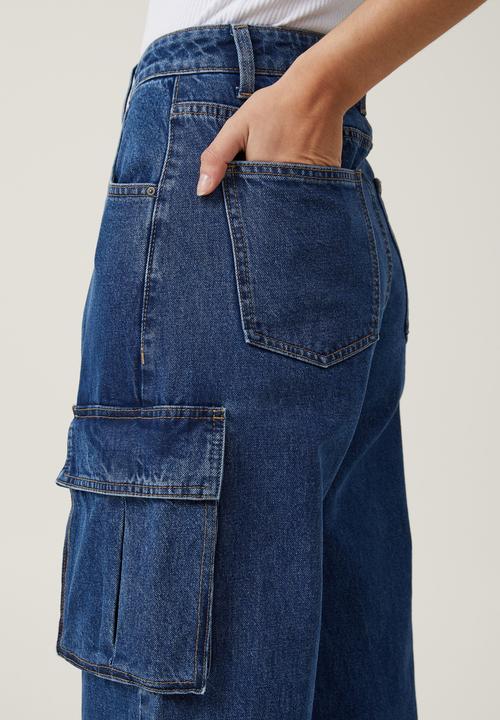 Cotton On - Curvy Cargo Wide Leg Jean - Nordic Blue