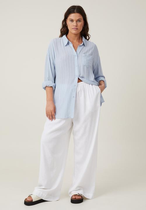 Cotton On - Dad Shirt - Texture-Self Stripe Coastal Blue