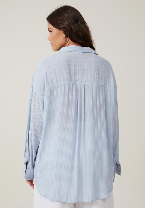 Cotton On - Dad Shirt - Texture-Self Stripe Coastal Blue