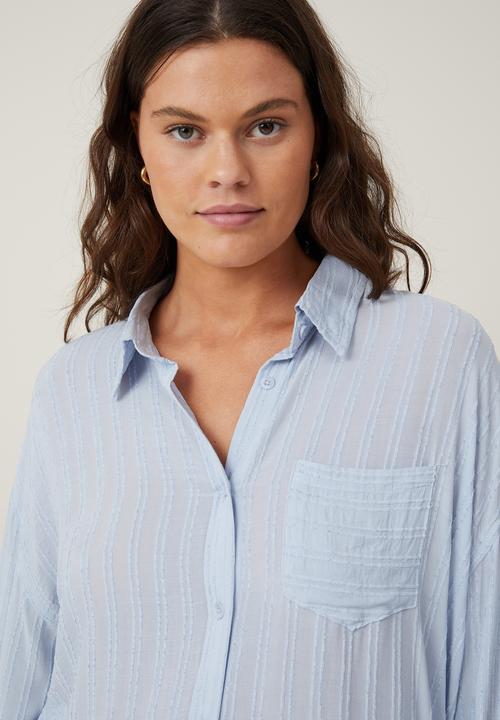 Cotton On - Dad Shirt - Texture-Self Stripe Coastal Blue