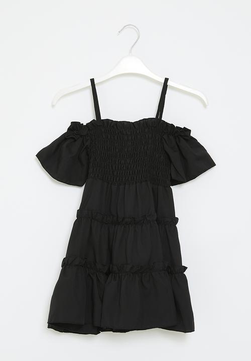 Pop Candy - Off shoulder tiered dress-black