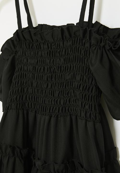 Pop Candy - Off shoulder tiered dress-black