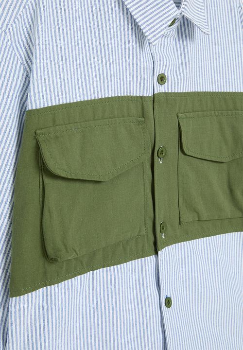 Pop Candy - Striped utility shirt - blue and green