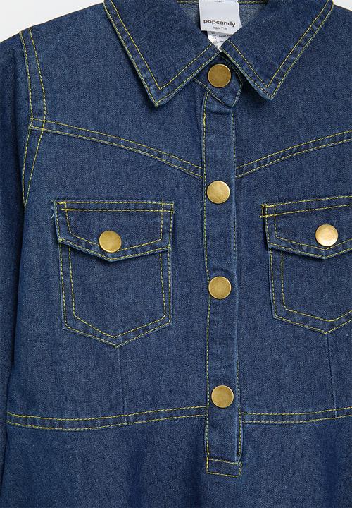 Pop Candy - Button down denim dress - dark blue