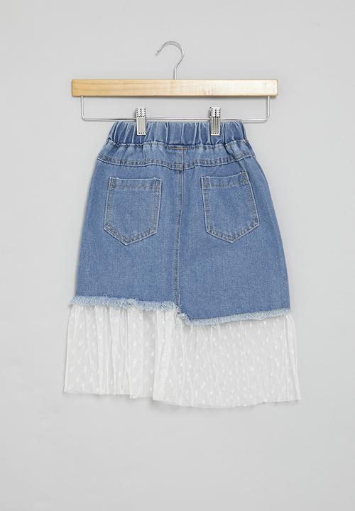 Pop Candy - Mesh and denim skirt - stonewash & white