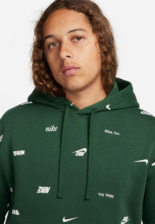 Nike - M Nike club+ aop pullover hoodie - green 