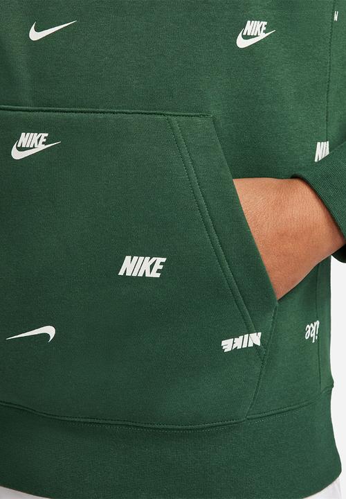 Nike - M Nike club+ aop pullover hoodie - green 