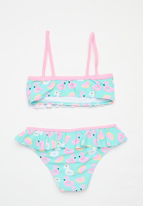 Pop Candy - 2 Piece unicorn & flamingo bikini set - blue & pink