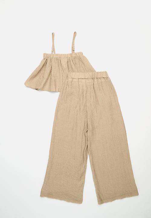 Pop Candy - Cropped cami and pants set - beige