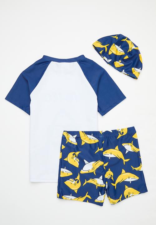 Pop Candy - 2 Piece swimsuit and cap set - white & blue 