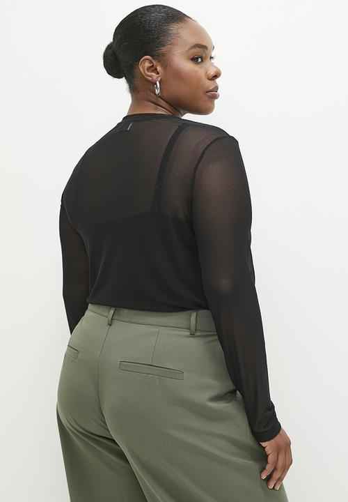 Me&B - Plus Mesh long sleeve basic with Sequin Square - Black