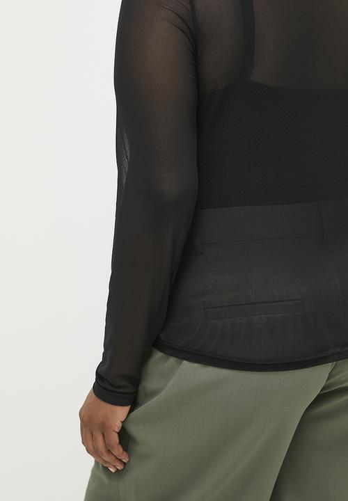 Me&B - Plus Mesh long sleeve basic with Sequin Square - Black